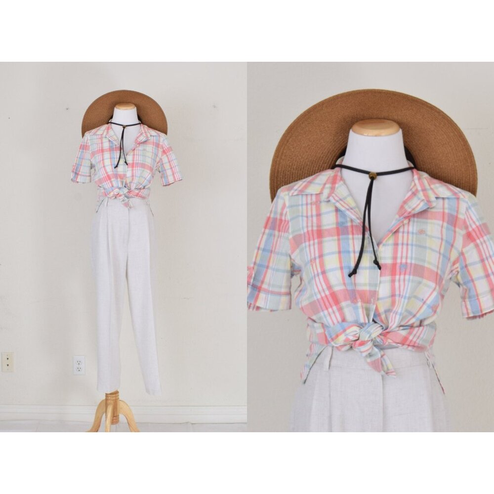 Vintage 90s‎ Plaid Button Down Blouse | size M
